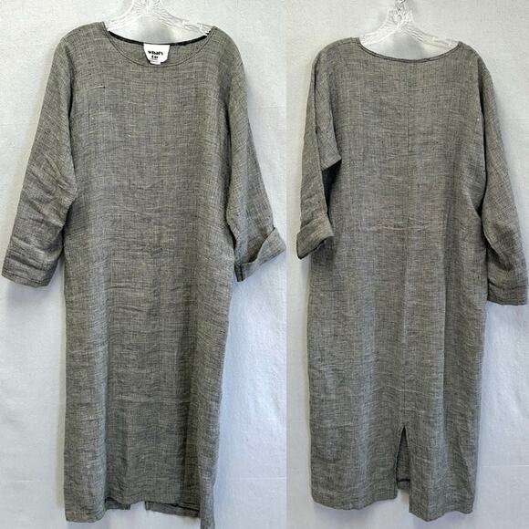Vintage 80s linen lagenlook midi shift oversized dress houndstooth size small - Picture 10 of 16